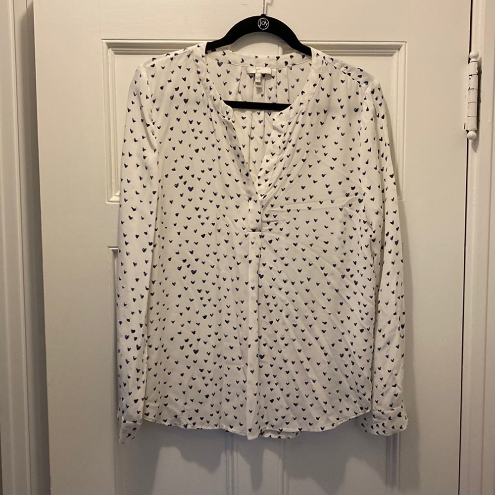 Joie blue and cream silk blouse, abstract hearts, sz L